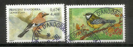 Oiseaux D'Andorre:La Mésange Charbonnière & Le Geai Des Chênes , 2 Timbres Oblitérés, 1 ère Qualité, Oblitération Ronde. - Used Stamps