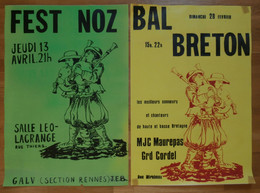 ( Bretagne  Musique )  2 Affiches Originales FEST NOZ BAL BRETON Rennes 1970 GALV  J.E.B. Meilleurs SONNEURS - Plakate & Poster