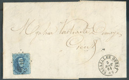 N°15 - Médaillon 20 Centimes Bleu, Obl; LP.64 Sur Lettre De BRUXELLES OUEST le 5 Août 1864 Vers Gand   - 16905 - 1863-1864 Medaillen (13/16)