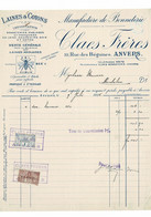 VP FACTURE 1925 (V2030) CLAES FRèRES (1 Vue) Manufacture De BONNETERIE - ANVERS Rue Des Béguines, 19 - Textile & Vestimentaire
