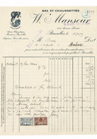 VP FACTURE 1925 (V2030) W. MANSOUR (1 Vue) BAS Et CHAUSSETTES - 71, GRANDE RUE AU BOIS BRUXELLES - Kleidung & Textil