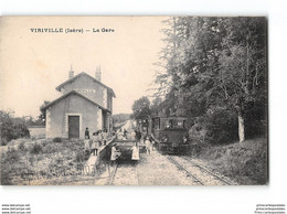 CPA 38 Viriville La Gare Le Tramway Ligne De Lyon St Marcellin - Viriville