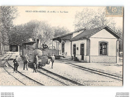 CPA 77 Bray Sur Seine La Gare Et Le Train Tramway - Bray Sur Seine