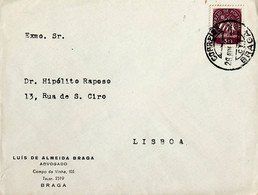 1948. Portugal. Carta Enviada De Braga Para Lisboa - Flammes & Oblitérations