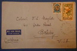 190 ALGERIE LETTRE 1951 RARE POUR USA CALIFORNIE BERKELEY PAR AVION TIMBRES ORANGERS - Brieven En Documenten