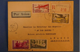 F1 AEF GABON BELLE LETTRE RECO 1938 PAR AVION LIBREVILLE POUR PARIS AU BON MARCHé + AFFRANCHISSEMENT PLAISANT - Brieven En Documenten