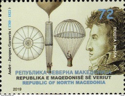 REPUBLIC OF NORTH MACEDONIA, 2019, STAMP, MICHEL 866 - ANDRE JACQUES GARNERIN + - Jumping