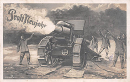 Carte Photo Militaire Allemand TIR CANON Batterie-Soldat-Soldaten-Prost Neujahr-Nouvel An-Dessin-Rotophot, Berlin - War 1914-18