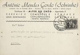 1958. Portugal. Cartão Postal Comercial Enviado De Alter Do Chão Para Lisboa - Postal Logo & Postmarks