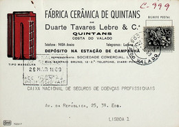 1969. Portugal. Cartão Postal Comercial Enviado Da Costa Do Valado Para Lisboa - Flammes & Oblitérations
