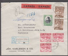 1959. ISLAND. EXPRES REG Cover With 2 Ex 2,25 Horse, 3 Ex 25 Aur + 5 Kr. Hallgrimsson... (Michel 326+) - JF412172 - Cartas & Documentos