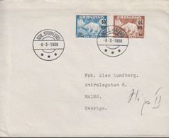 1956. GRØNLAND. Surcharge Complete Set On FDC. SDR. STRØMFJORD -8-3-1956. Polar Bear.... (Michel 37-38) - JF412212 - Brieven En Documenten