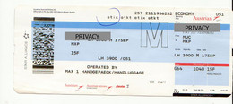 Alt1120 Austrian Airways Billets Avion Ticket Biglietto Aereo Passenger Receipt Imbarco Munich Milan Airport Lauda Air - Europe