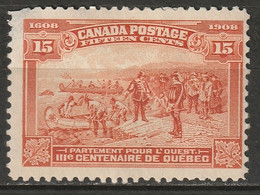Canada 1908 Sc 102 Mi 90 Yt 91 MH* Disturbed Gum Clipped Corner - Unused Stamps