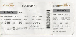 Alt1111 Etihad Airways Billets Avion Ticket Biglietto Aereo Carta Imbarco Boarding Pass Abu Dhabi Bangkok - Welt