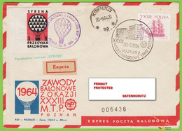 Voyo POLAND 1964 Balloon Mail SYRENA  Poznań-Kórnik Cat#39a - Palloni