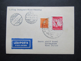 Ungarn 1.4.1935 1.Flug Budapest - Wien - Venedig Mit Sonderstempel Und Wien 1 Flugpost Sonderkarte - Lettres & Documents