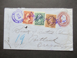 USA 1888 GA Umschlag Mit 3 Zusatzfrankaturen Präsidenten / Dreifarbenfrankatur Mit Violettem Stempel / Fancy Cancel ?? - Brieven En Documenten