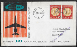 NORGE - PRIMO VOLO - FIRST FLIGHT SAS CARAVELLE - OSLO/STUTTGART - 20.7.1959 - SU BUSTA UFFICIALE - Storia Postale