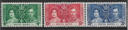 HONG KONG 1937 CORONATION SET SG 137/139 MOUNTED MINT Cat £20 - Neufs