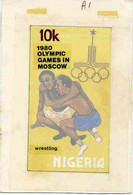 Nigeria 1980, Moscow Olympic Games, Original Hand-painted Artwork For 10k Value (Wrestling) By Godrick N Osuji - Unclassified