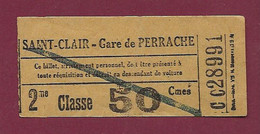 030121A - TICKET CHEMIN DE FER TRAM METRO - SAINT CLAIR GARE DE PERRACHE 2me Classe 50 Cmes CC28991 Pub L MUILLET Or - Europa