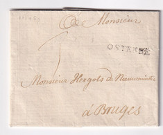 DDY 383 - Lettre Précurseur OSTENDE Octobre 1763 Vers Mr Hergots De Nieuwminster à BRUGES - Signée Phlips Rycx - 1714-1794 (Pays-Bas Autrichiens)