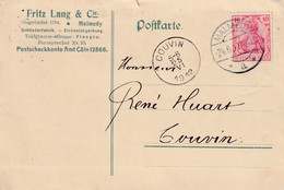 DDY 403 -- CANTONS DE L'EST - Carte Privée TP Germania MALMEDY 1912 Vers COUVIN - Fritz Lang , Sohllederfabrik - Otros