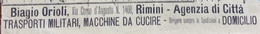 PUBBLICITA' ADVERTISING  SU BIGLIETTI DELLE STRADE FERRATE MERIDIONALI - RIMINI  6/7/1888 - Europa