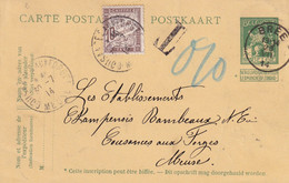 DDY 408 -- TAXE En FRANCE - Entier Postal 5 C Pellens BREE 1914 - Timbre-Taxe 10 C COUSANCES Aux FORGES , Meuse. - Cartoline 1909-1934