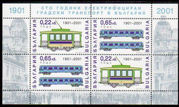 BULGARIA 2001 Centenary Of Electrified Transport Sheetlet MNH / **.  Michel 4503-04 - Unused Stamps