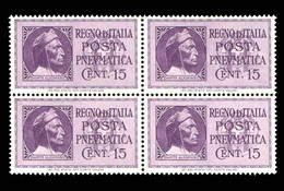 REGNO Posta Pneumatica 1933 Quartina 15c. MNH** Violetto Scuro Integra - Posta Pneumatica