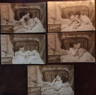 5 CPA De 1919, éditions Gloria, Couple, Série "pour Vivre Heureux, Vivons Couchés" Série N° 604, écrites - Paare