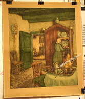 Eau-forte Couleur - Vue D'un Intérieur De Maison Flamande  - Epreuve D'artiste Signée - 50 X 60 Cm - Estampes & Gravures