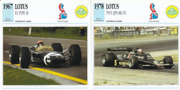 Fiche Voitures De Course: Epoque Contemporaine: Monoplaces, Indy, F1 Et F2 - Lot De 12 Fiches - Auto's