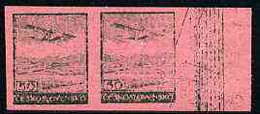 Czechoslovakia 1930 Fokker F.IXD 50h Imperf Pair In Green On Pink Ungummed Proof Paper With Very Faint Impression, As SG - Other & Unclassified