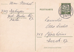 Entier Postal 10 Pf De Nellingen Auf Den Fildern -7302 - Pour Pforzheim - 753  - Oblit. 11/09/1962 - Cartoline - Usati