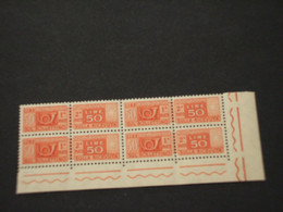 ITALIA  REPUBBLICA - PACCHI POSTALI - 1955 CORNO L. 50, Gomma Vinilica, In Quartina - NUOVO(++) - Paquetes Postales