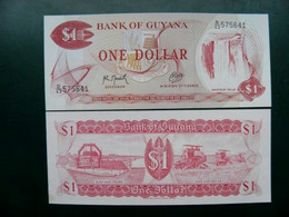 UNC Banknote Guyana P-21f B/8 $1 Dollar Waterfall Fall Agroculture Transport Combains Rice Harvesting - Guyana