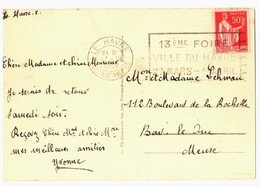 LE HAVRE Seine Inf Carte Postale 50c Paix Yv 283 Ob Méca Frankers 13ème FOIRE  Dreyfus LE-HA130 - Mechanische Stempels (reclame)