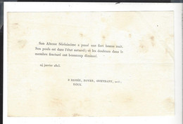 24 Janvier 1815 " Bulletin " De Santé De " Son Altesse Sérénissime "  P. Elisée , Boyer , Gueydant , Méd. ; Roux  - - Sin Clasificación