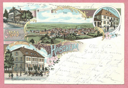 68 - GRUSS Aus HABSHEIM - Litho Couleur Multivues - Restauration Zum Station - Franz WICKI - Bahnhof - Gare - Voir état - Habsheim