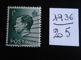 Grande-Bretagne 1936 - Edouard VII  1/2 P Vert - Y.T. 205 - Oblitéré - Used - Gestempeld. - Used Stamps