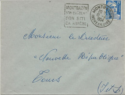 LETTRE OBLITERATIN DAGUIN " MONTBAZON SON CHATEAU -SON SITE SA RIVIERE -INDRE ET LOIRE  -1954 - Mechanical Postmarks (Other)