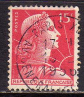 FRANCE FRANCIA 1955 1959 MARIANNE MARIANNA ALLA NEF 15f USATO USED OBLITERE' - 1959-1960 Maríanne à La Nef