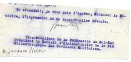 JACQUES STERN PSDT SOCIETE PHILANTHROPIQUE PAVILLONS MILITAIRES - AUTOGRAPHE SIGNATURE SUR FRAGMENT - Autres & Non Classés