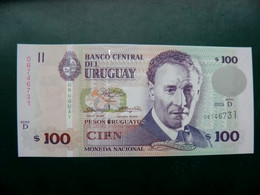 Unc Banknote Uruguay 100 Pesos P-85 2003 Serie D Musical Allegory - Uruguay