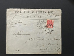 COLONIES FRA - 1910 - Enveloppe Commerciale Grands Magasins Réunis De Hanoi Pour Rouen -  L2-19 - Covers & Documents