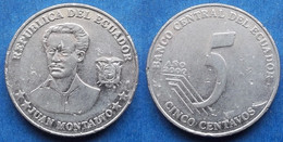 ECUADOR - 5 Centavos 2000 "Juan Montalvo" KM# 105 Reform Coinage (2000) - Edelweiss Coins - Ecuador