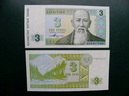 Unc Banknote From Kazakhstan 3 Tenge 1993 P-8 Prefix A....... Mountains Forest - Kazakhstán